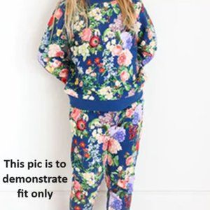 Posh Peanut Carmen Sweatshirt 7 Cotton Long Sleeve Crew Neck Blue Floral School